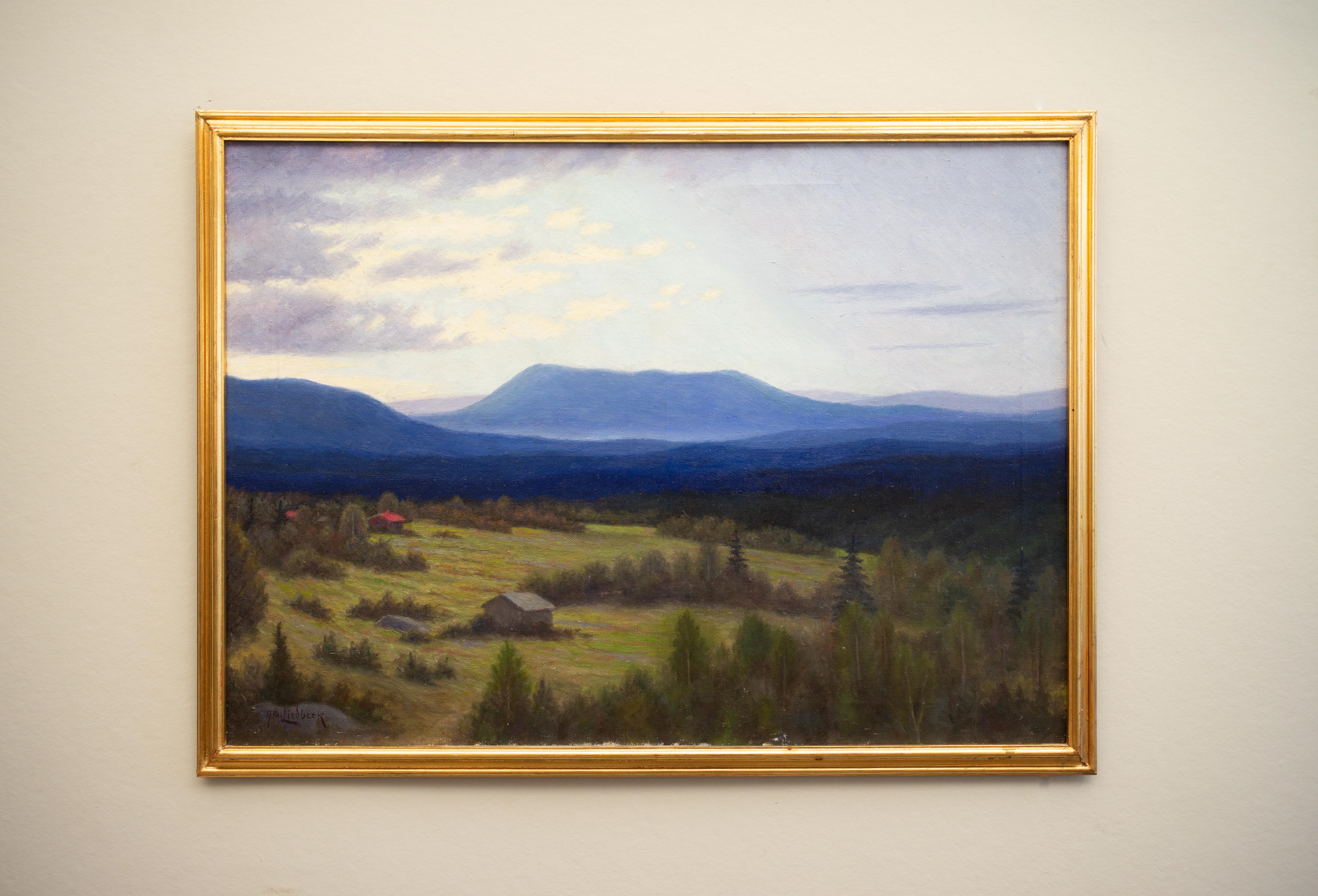 Landschaft mit blauen Bergen von Albert Liedbeck, Öl auf Leinwand, kostenloser Versand im Angebot 5