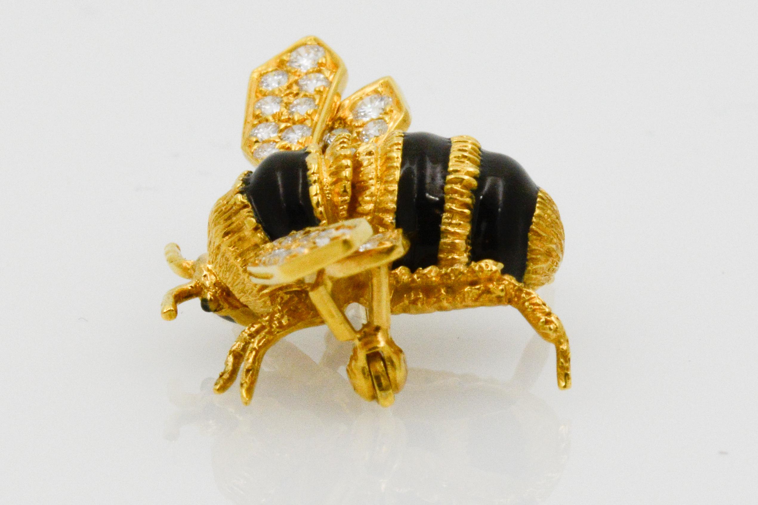 Women's Albert Lipten 18 Karat Yellow Gold and Diamond Bee Pin