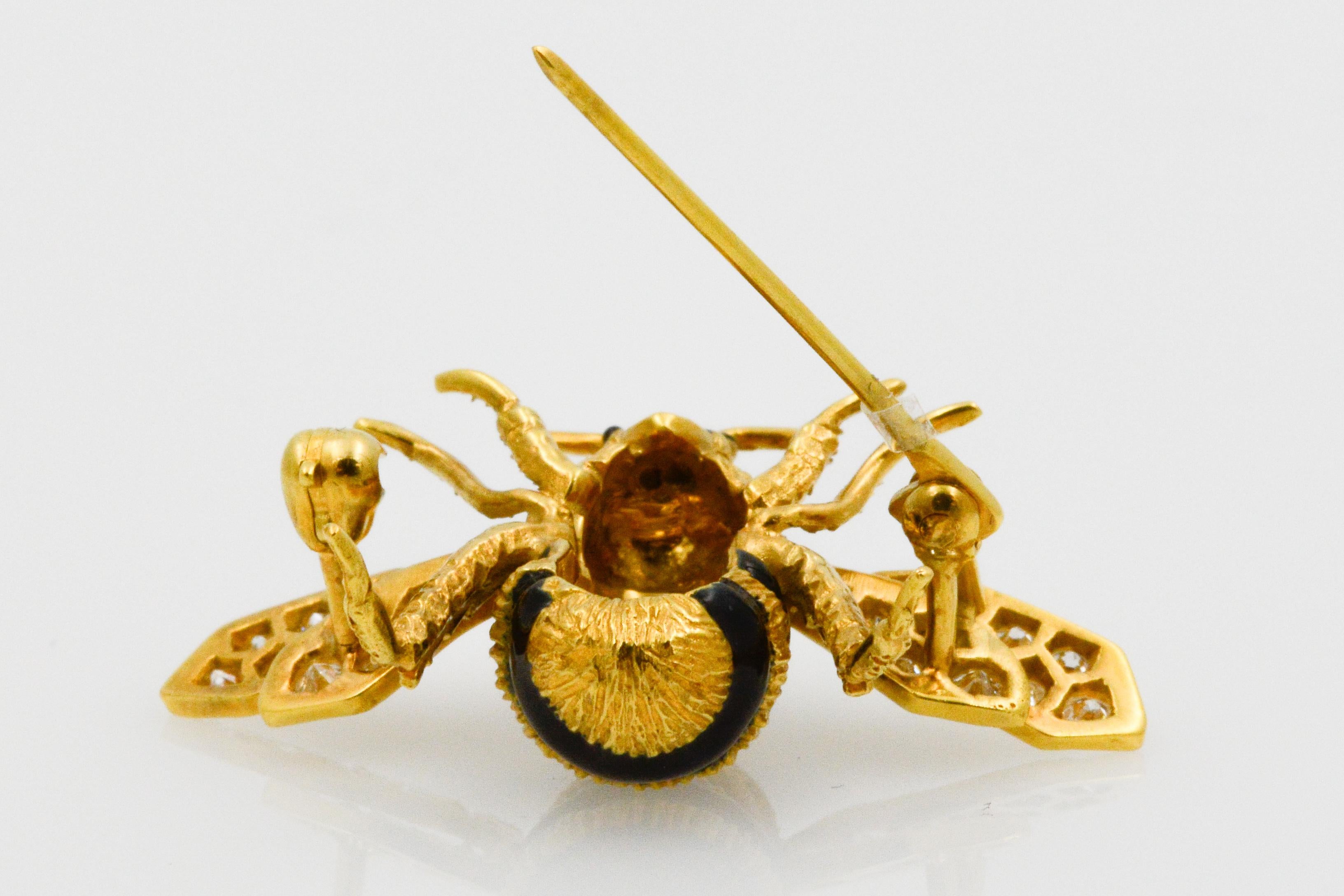Albert Lipten 18 Karat Yellow Gold and Diamond Bee Pin 1