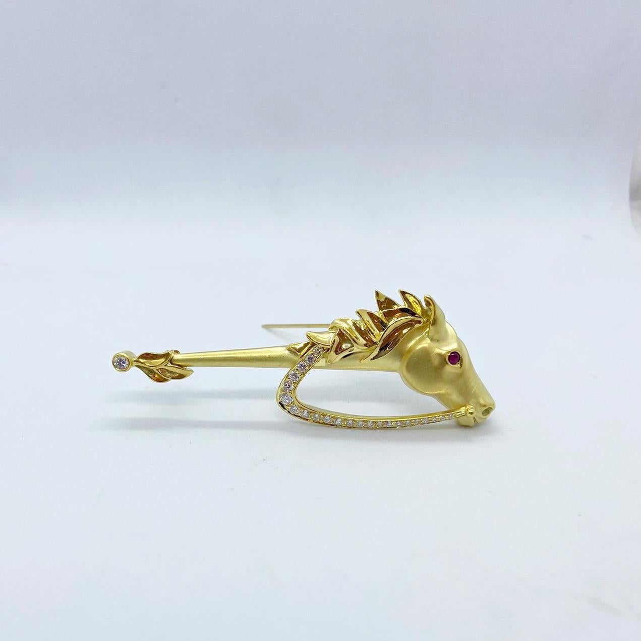 Retro Albert Lipten 18 Karat Yellow Gold Hobby Horse Brooch with .60 Carat Diamonds For Sale