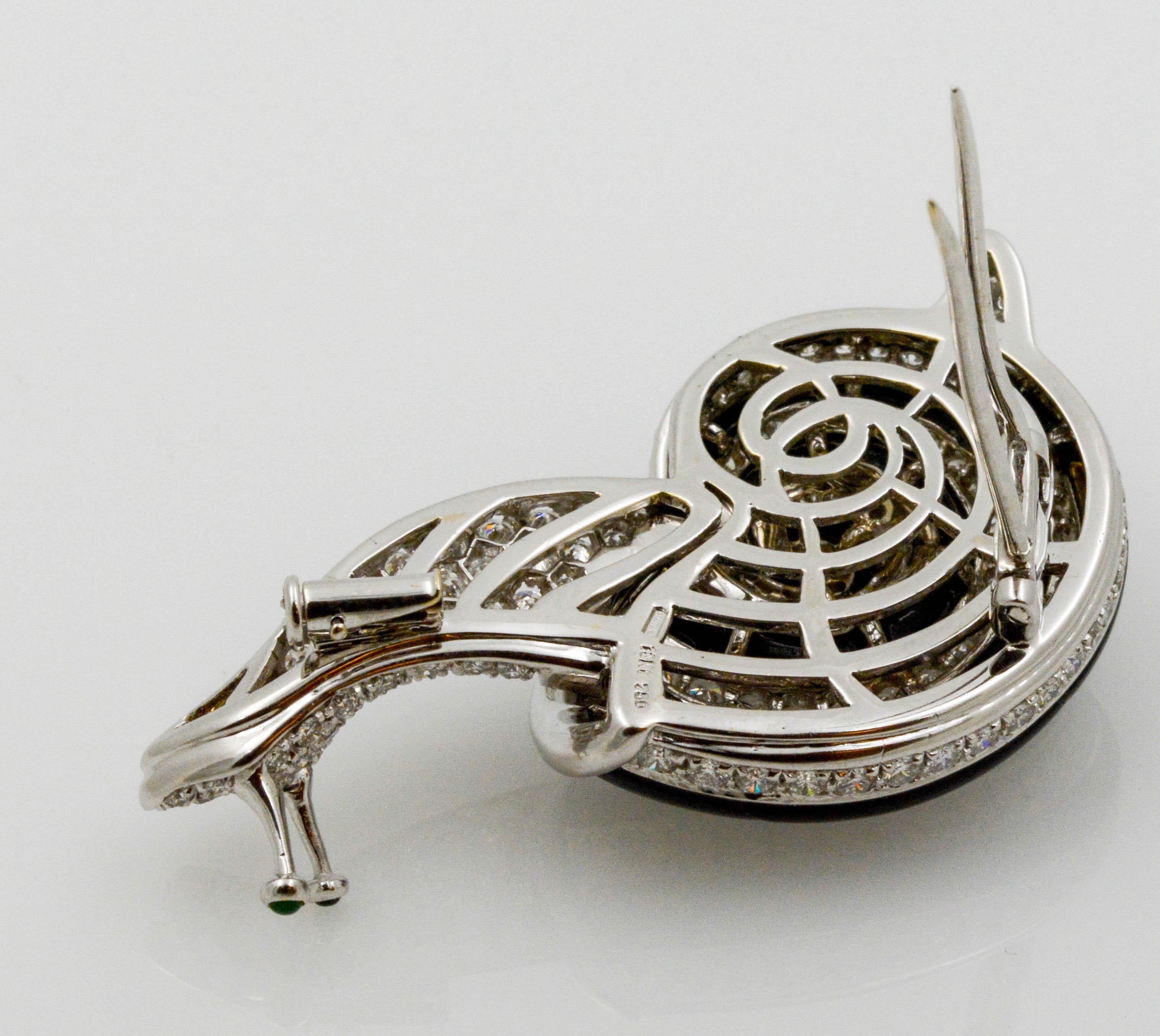 Round Cut Albert Lipten 3.0 CT Diamond 18K White Gold Snail Brooch