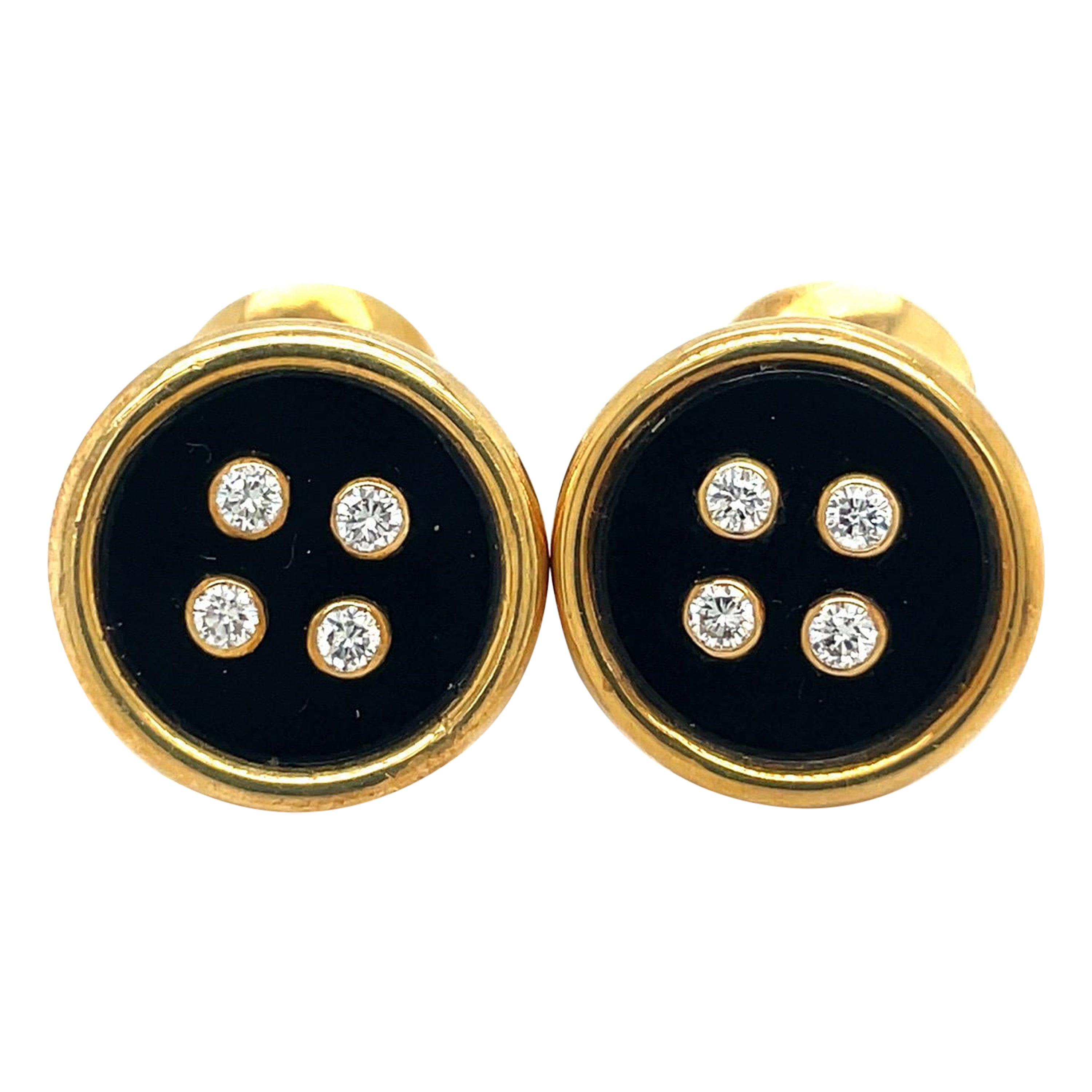 Albert Lipton 18KT Yellow Gold Onyx & Diamond Cuff-Links and 3 Studs Dress Set