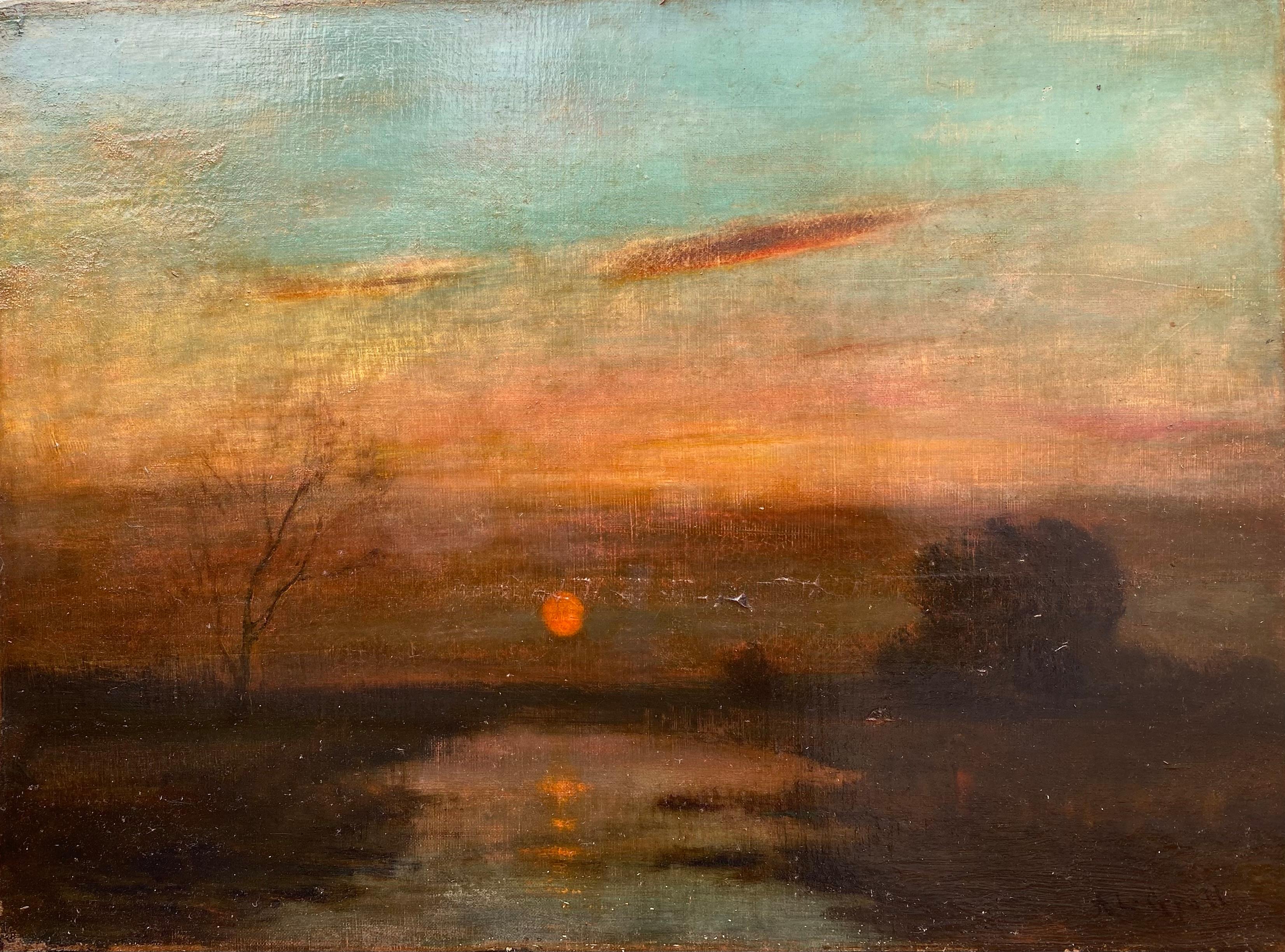 Albert Lorey Groll Landscape Painting - “”Sunset over the Marsh”