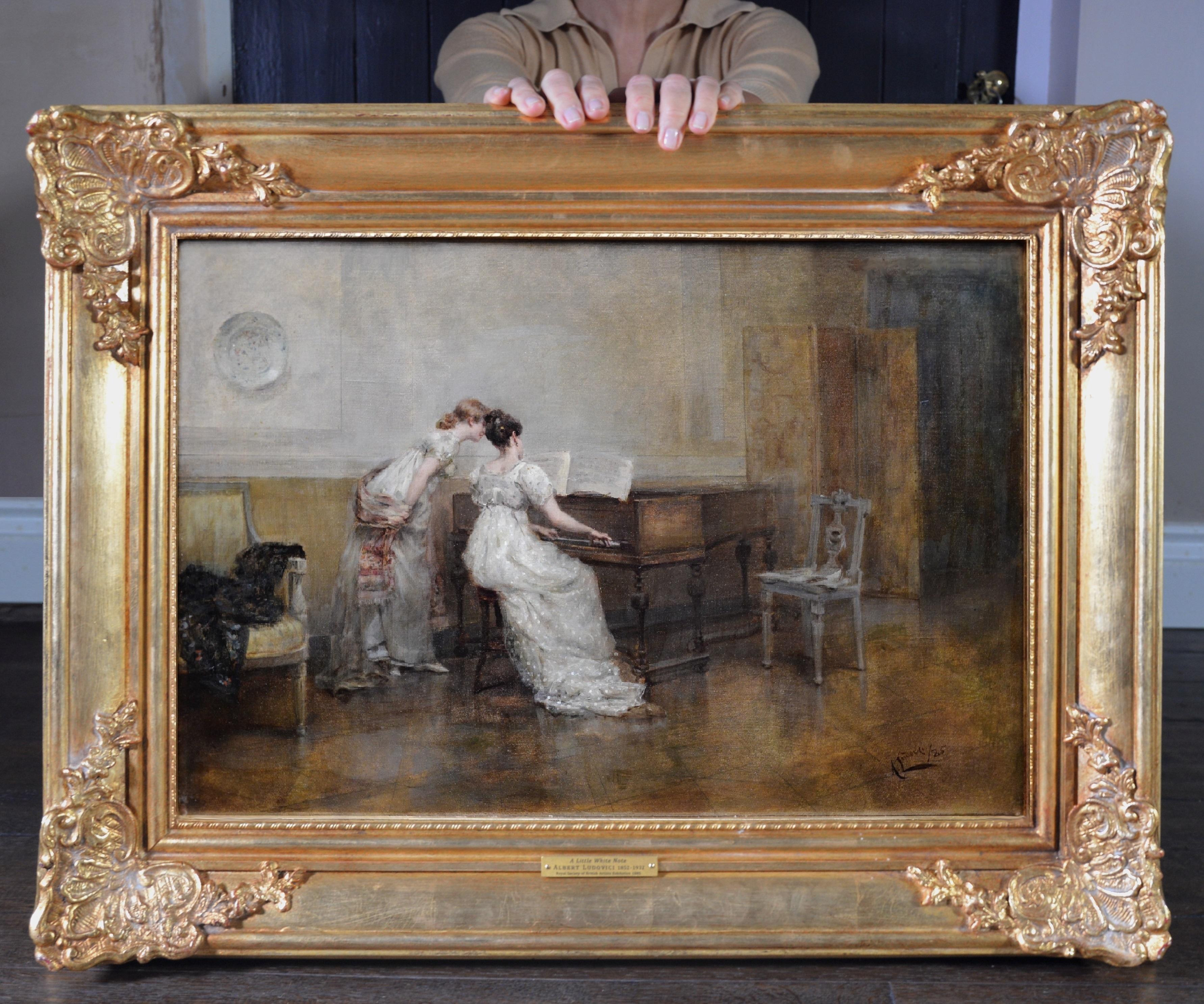 Albert Ludovici Jr. Interior Painting - A Little White Note - 19th Century Exhibition Oil Painting RBA 1881