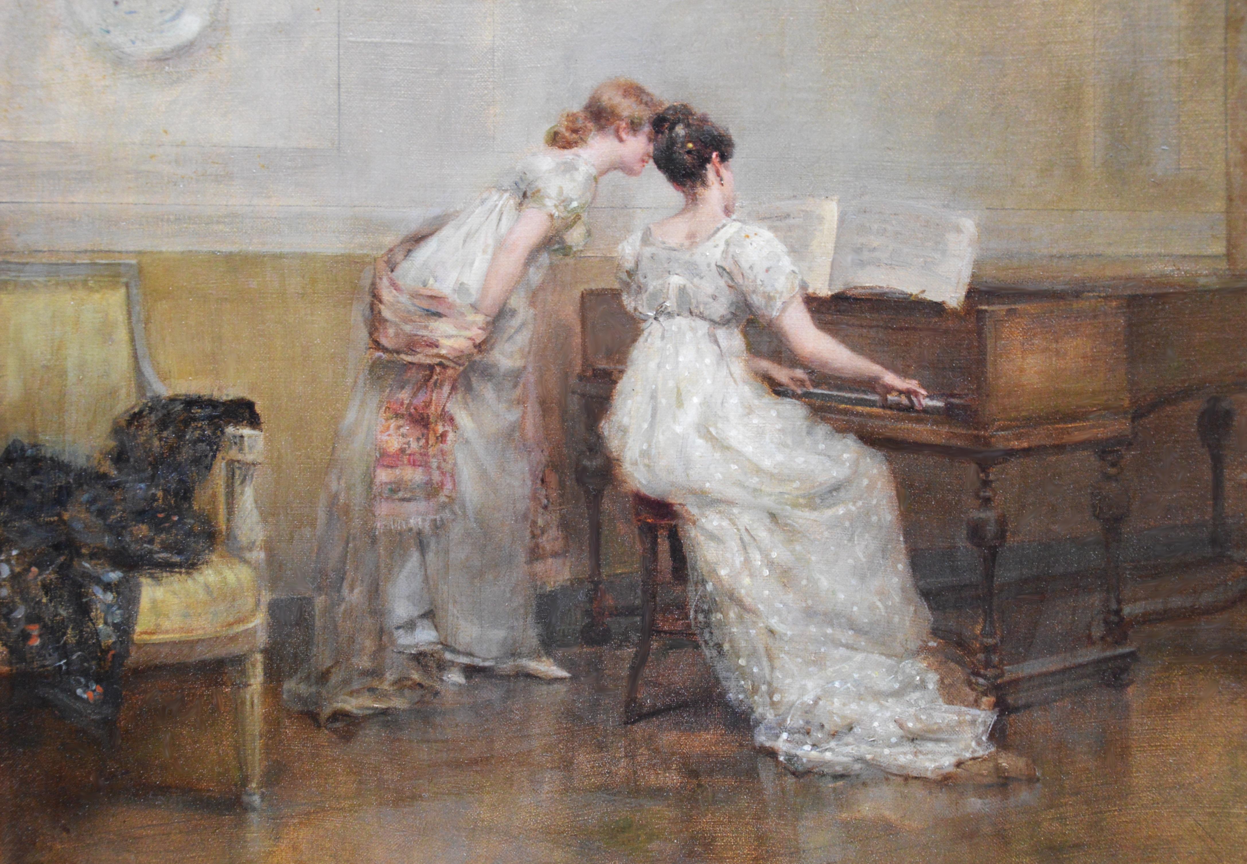 A Little White Note - 19th Century Exhibition Oil Painting RBA 1881 - Black Interior Painting by Albert Ludovici Jr.