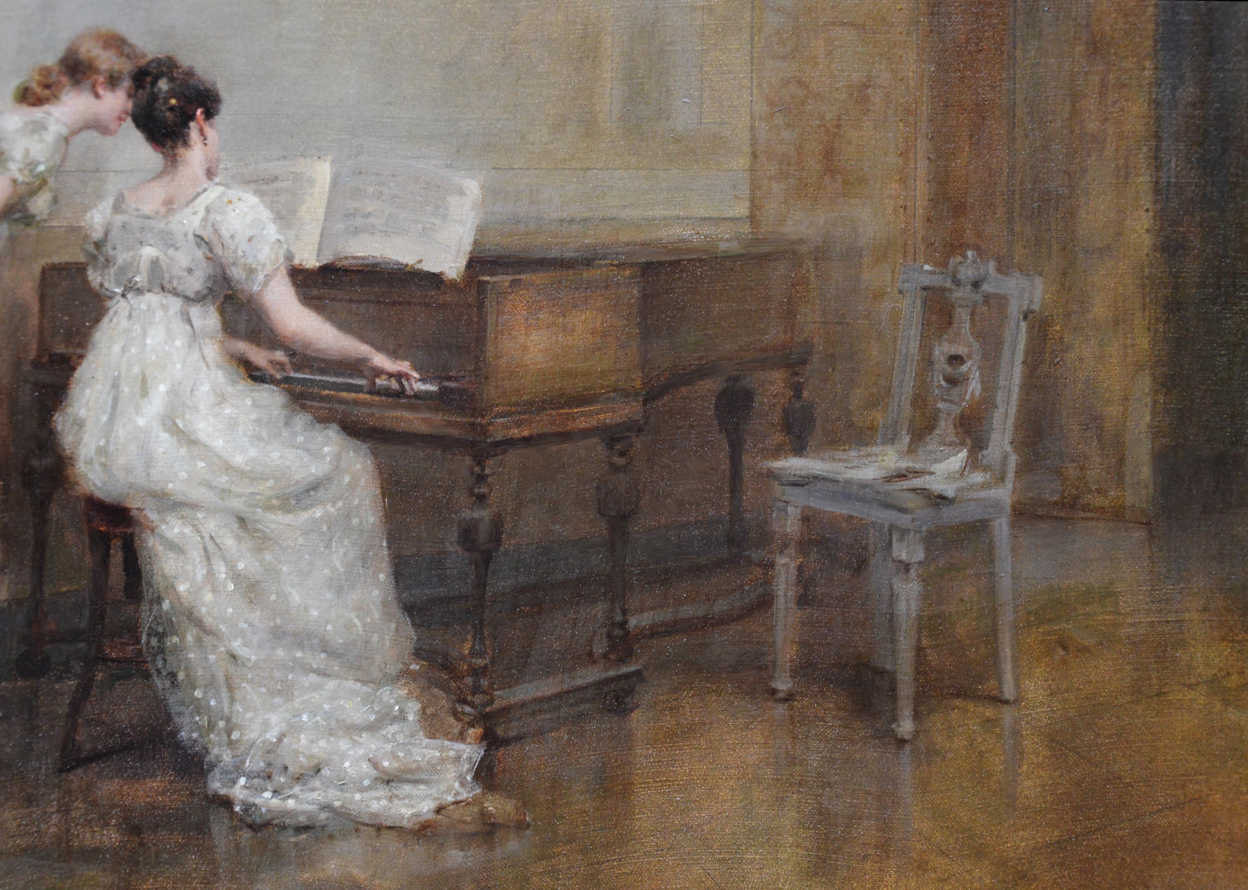 ‘A Little White Note’ by Albert Ludovici Jnr. R.B.A. (1852-1932). The painting was exhibited at the Royal Society of British Artists in London in 1881. It is signed and dated and hangs in a newly commissioned, bespoke gold metal leaf frame.  

All