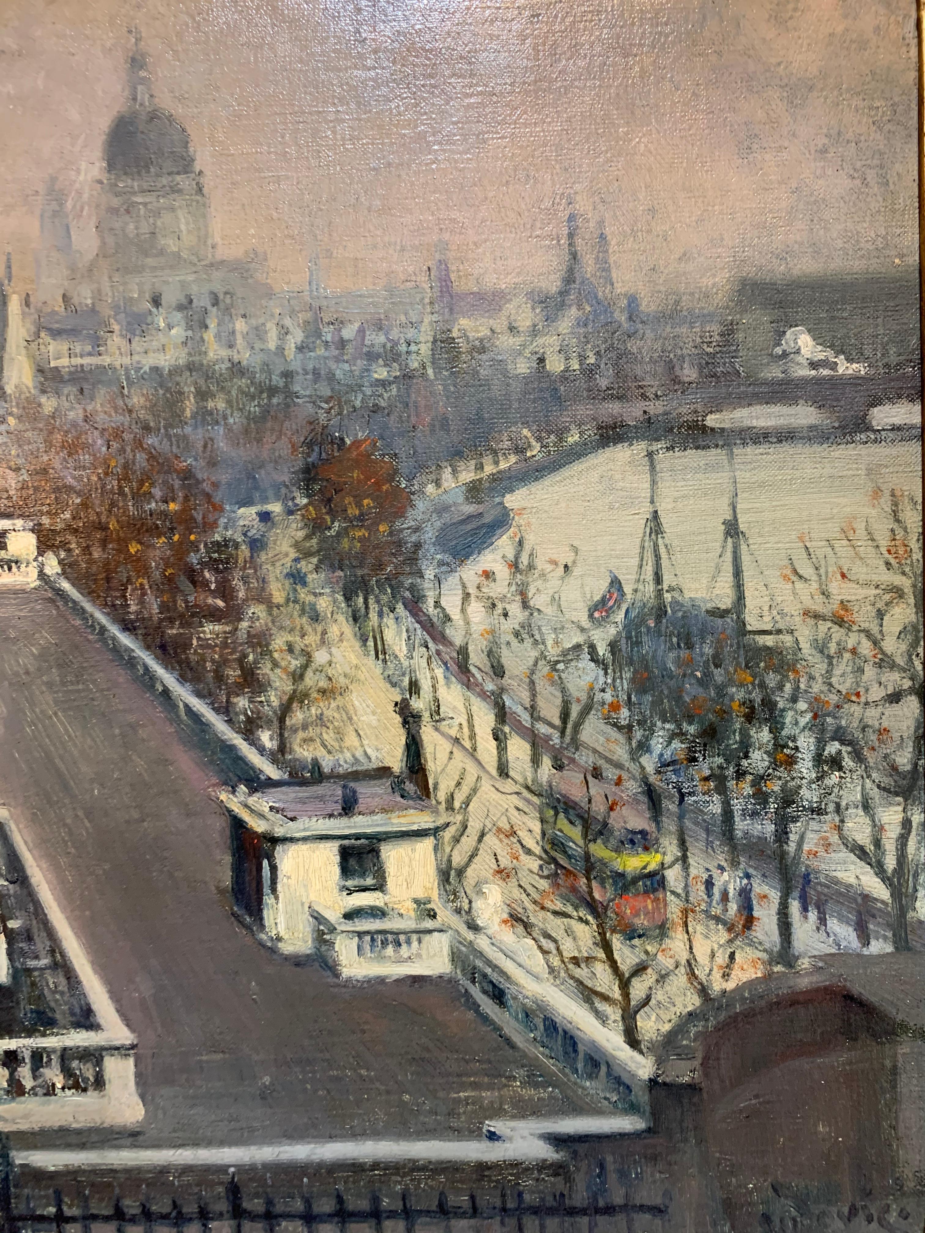 Gerahmtes antikes englisches impressionistisches Gemälde „Themses River“ von Albert Ludovici – Painting von Albert Ludovici Jr.