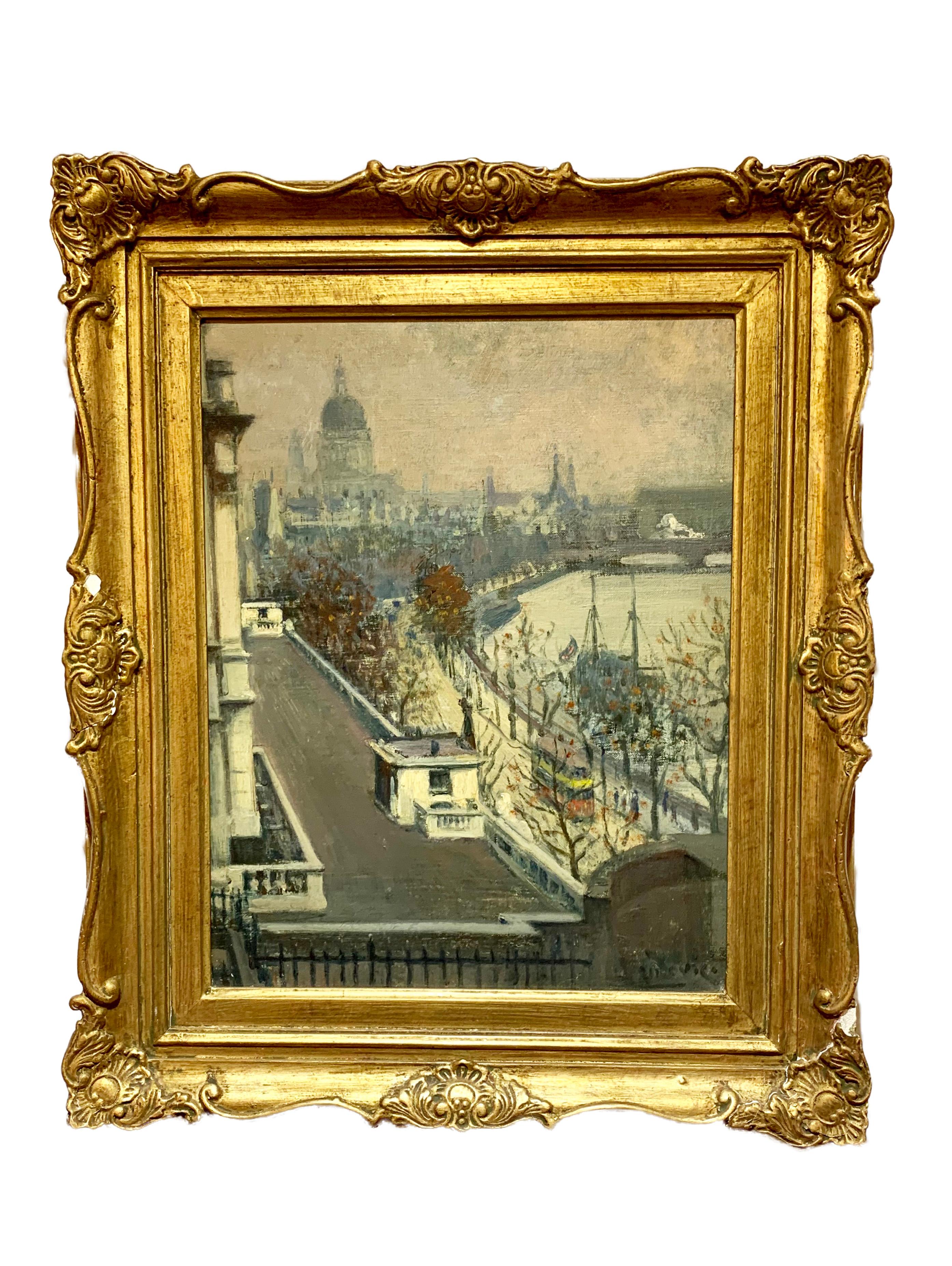 Albert Ludovici Jr. Landscape Painting – Gerahmtes antikes englisches impressionistisches Gemälde „Themses River“ von Albert Ludovici