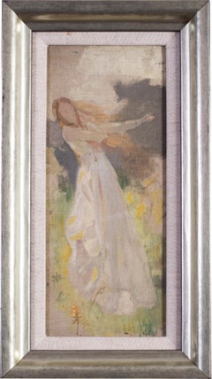 Antique Small Impressionist figurative oil painting by Peruvian artist Albert Lynch