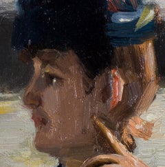 Piccolo dipinto impressionista, Signora con cappello,  dell'artista peruviano Albert Lynch