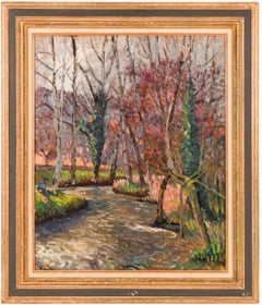 French Post Impressionist Oil Painting Albert Malet Landscape with Man Fishing