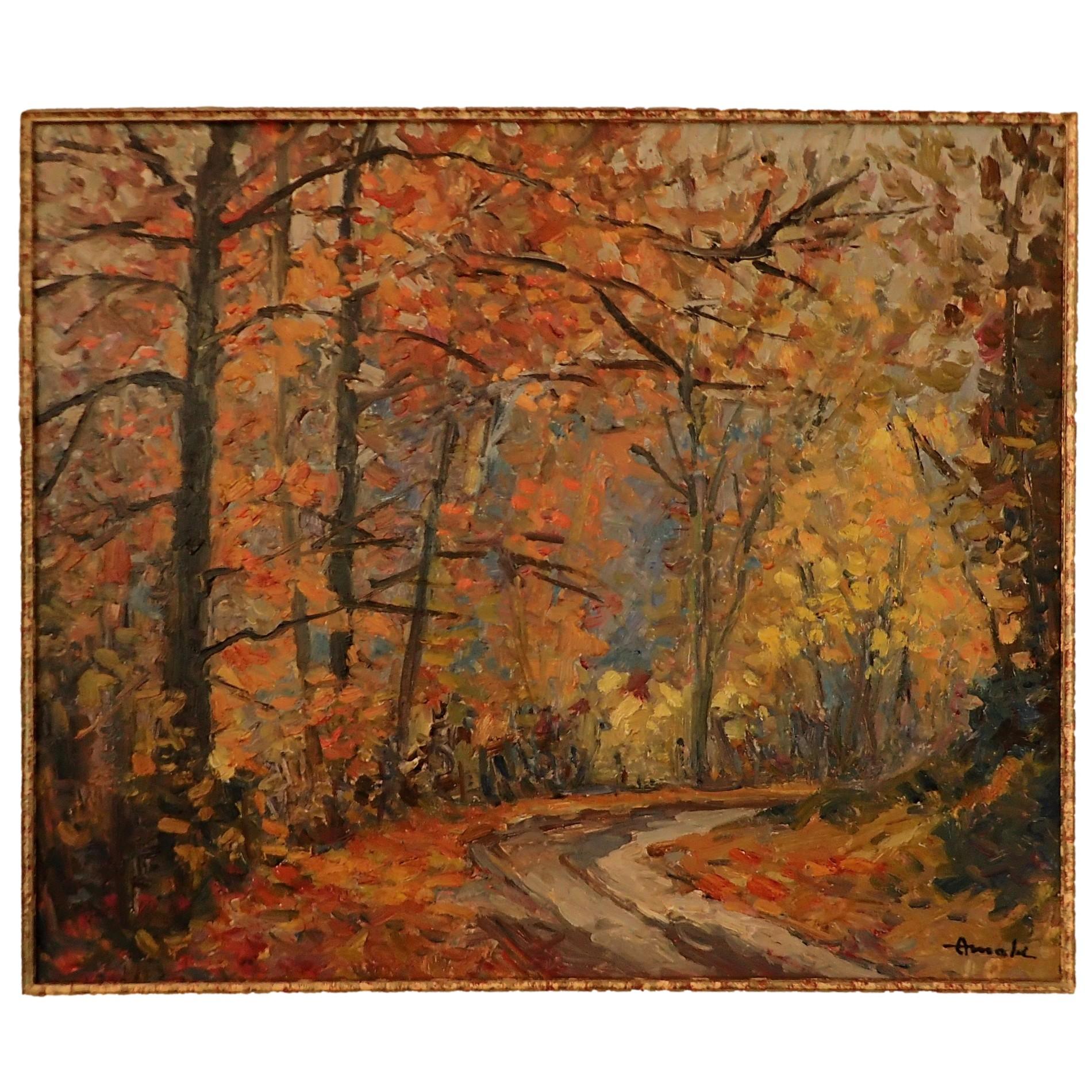 

A Beautiful Depiction of Forest Foliage Colors in Autumn, an oil on board painting by Albert Malet.

Born in Bosc le Hard, north of Rouen in 1912, Malet began painting at the age of 19, benefiting from the advice of his illustrious teacher, Robert
