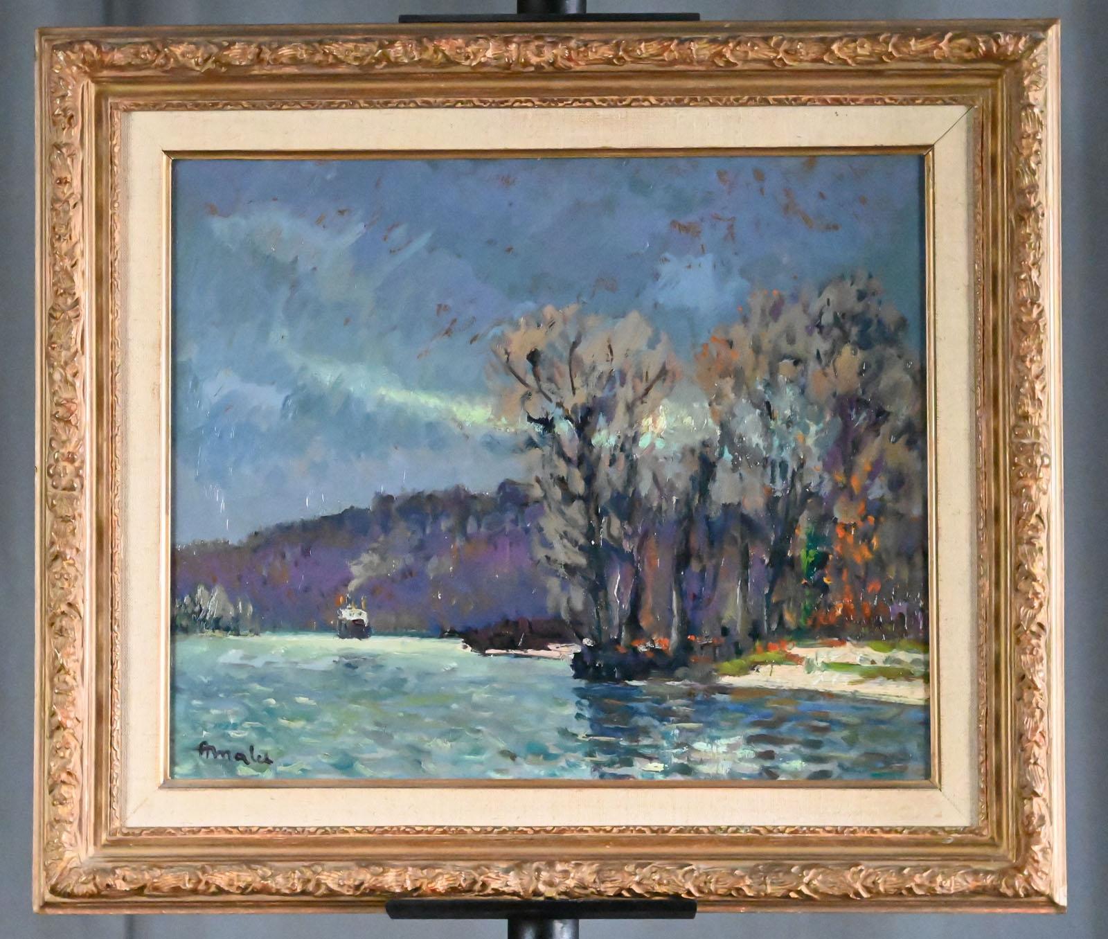 La Seine en amont de Rouen - Post-impressionnisme Painting par Albert Malet