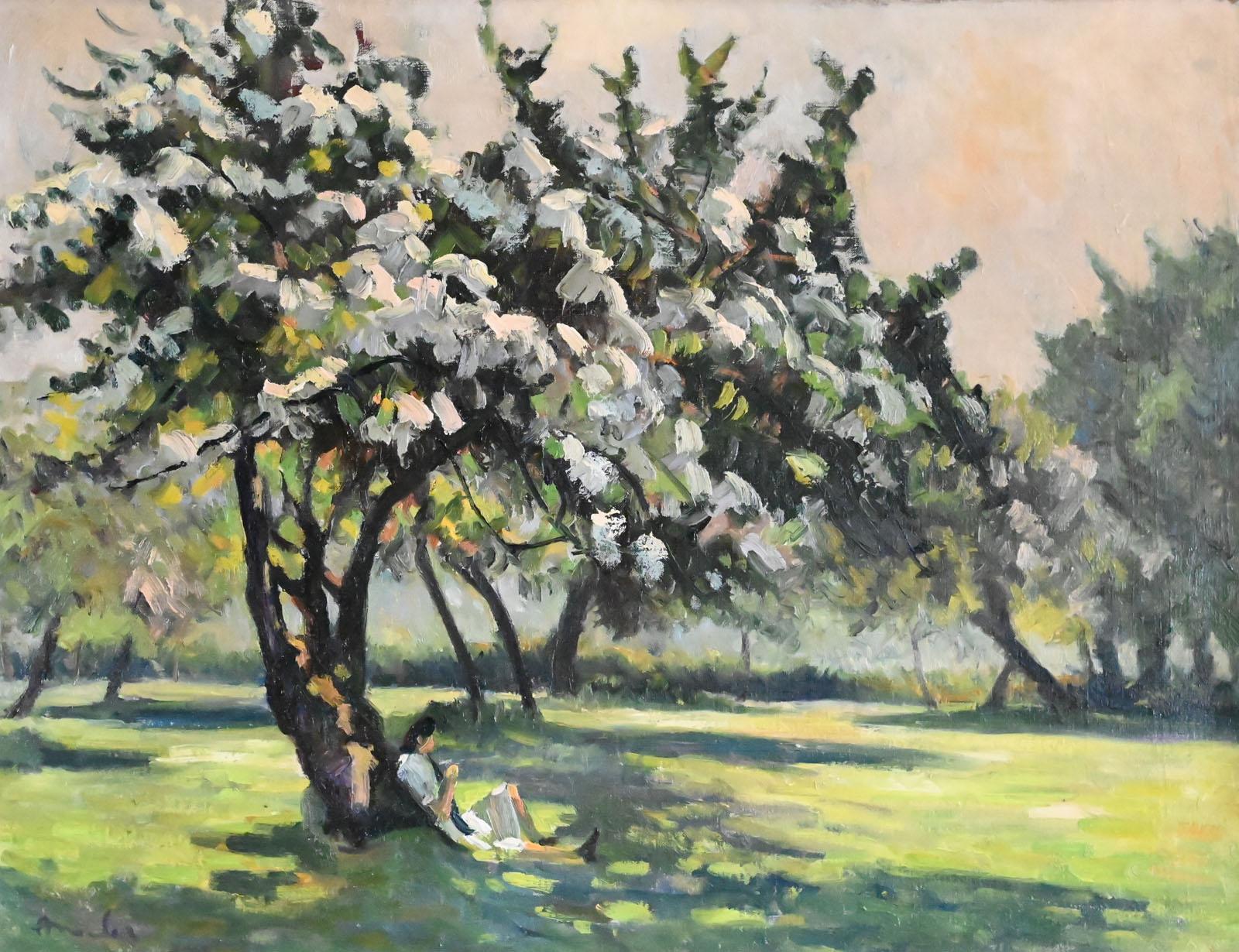 Landscape Painting Albert Malet - Pommiers en fleurs