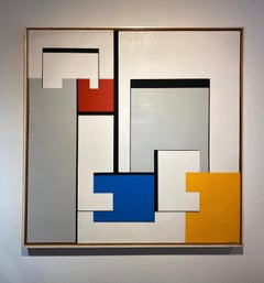 Abstract Geometric Oil Painting, Framed, 1959 - Line Color Form No. 1