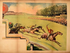 Original Antikes Poster, Pferderennen, Jockey, Reiter, Sport, Kunstwerk, Finish
