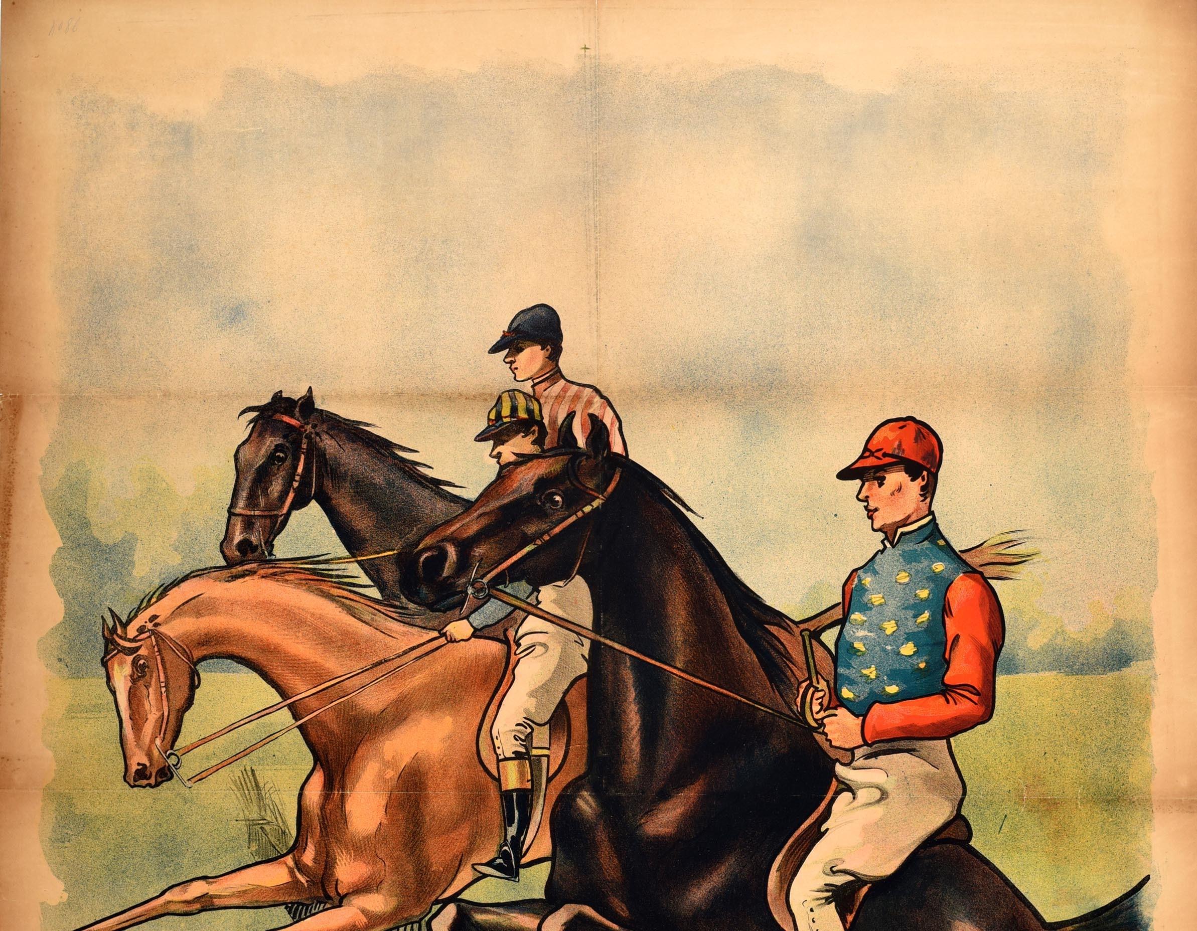 Original Antikes Original-Poster, Pferderennen, Steeplechase, Jockey, Reiter, Sport, Kunstwerk – Print von MANTELET Albert