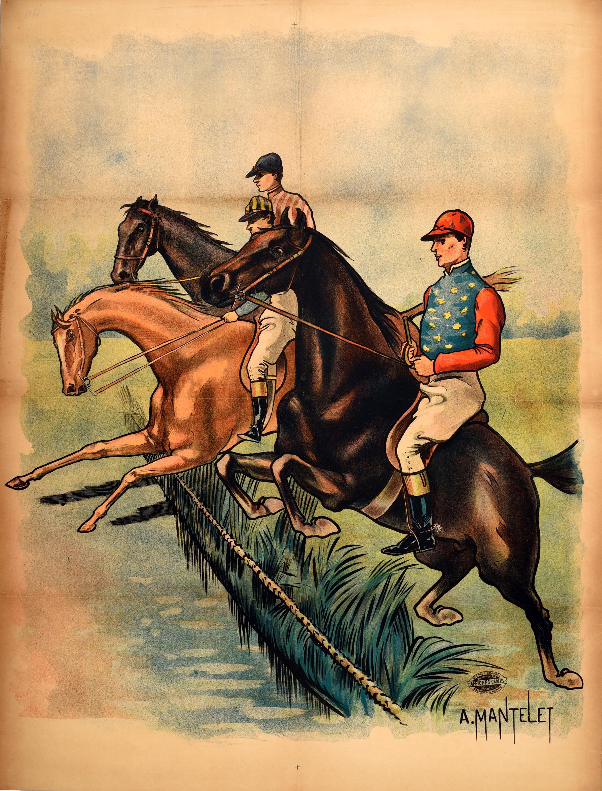 MANTELET Albert Print – Original Antikes Original-Poster, Pferderennen, Steeplechase, Jockey, Reiter, Sport, Kunstwerk