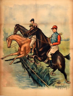 Original Antique Poster Horse Race Steeplechase Jockey Equestrian Sport Artwork