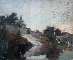 Albert Dagnaux, Animated Landscape, Oil On Cardboard To Be Restored
