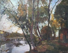 Albert Dagnaux, River Banks, Oil On Cardboard