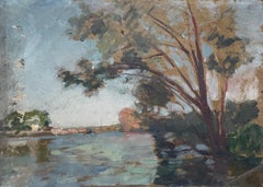 Albert Dagnaux, River Landscape, Oil On Cardboard To Be Restored