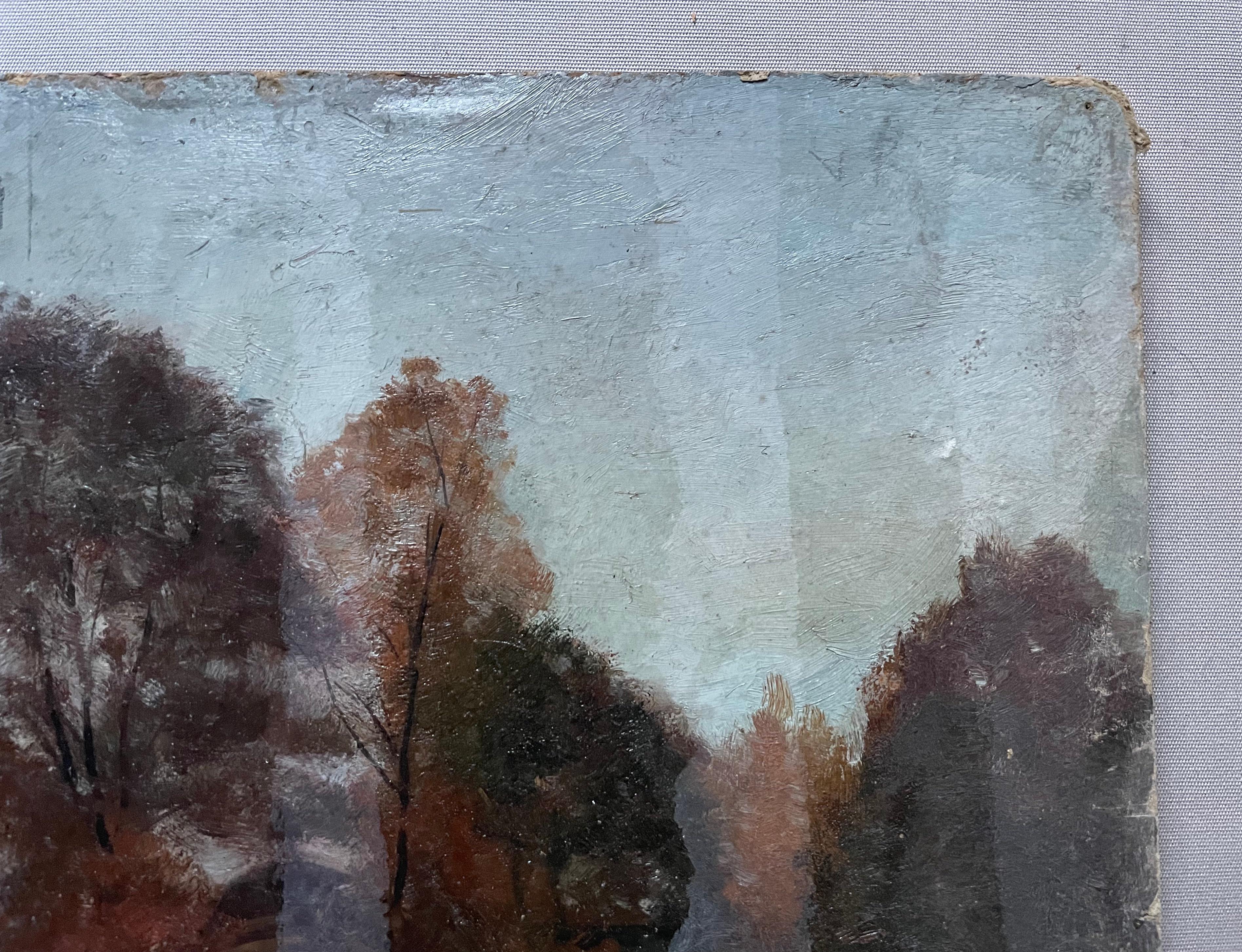 Albert Dagnaux, Vista del bosque de Boulogne, Óleo sobre cartón 1