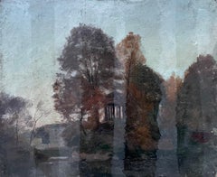 Albert Dagnaux, Vista del bosque de Boulogne, Óleo sobre cartón