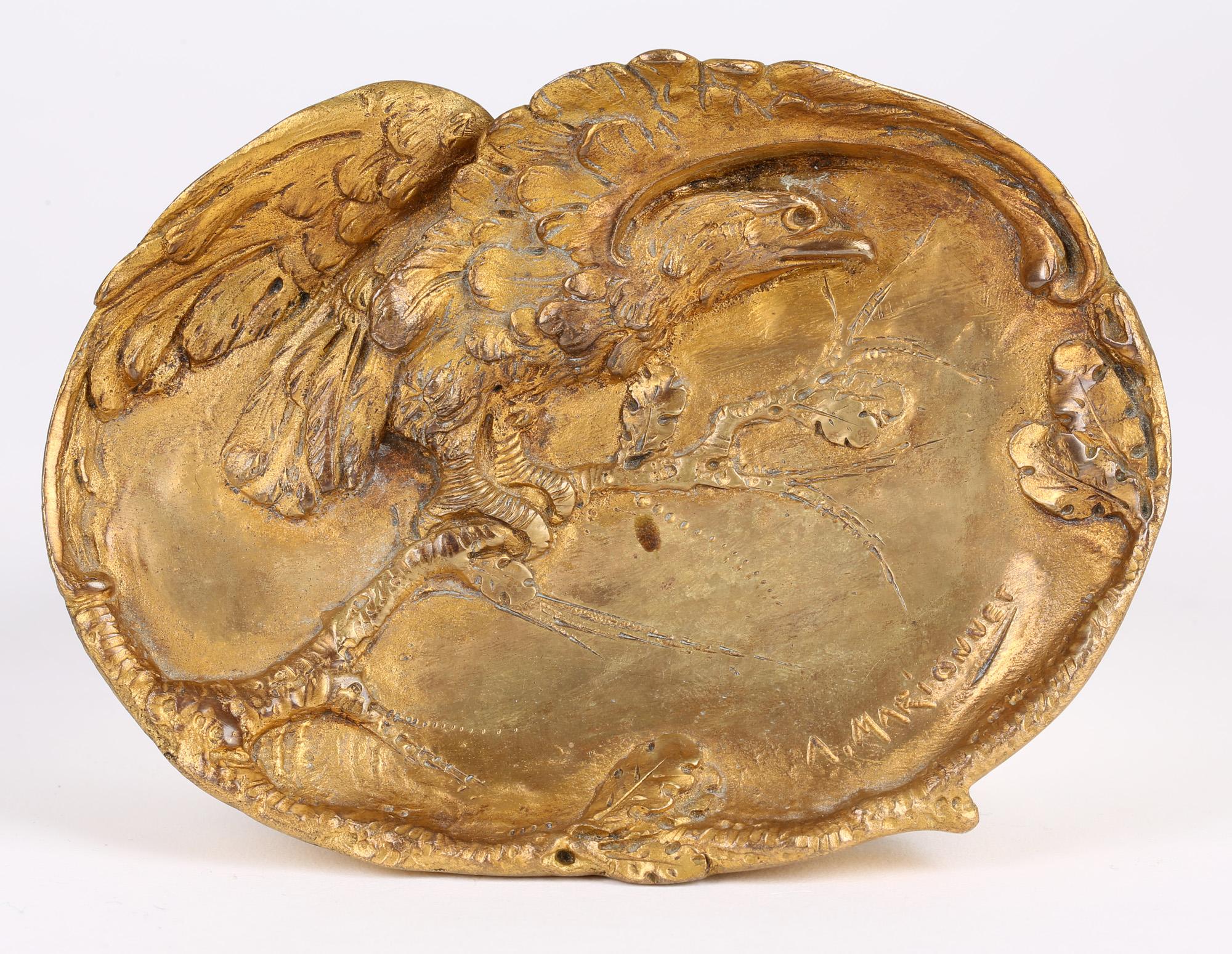 Albert Marionnet French Art Nouveau Gilded Bronze Eagle Card Tray 1