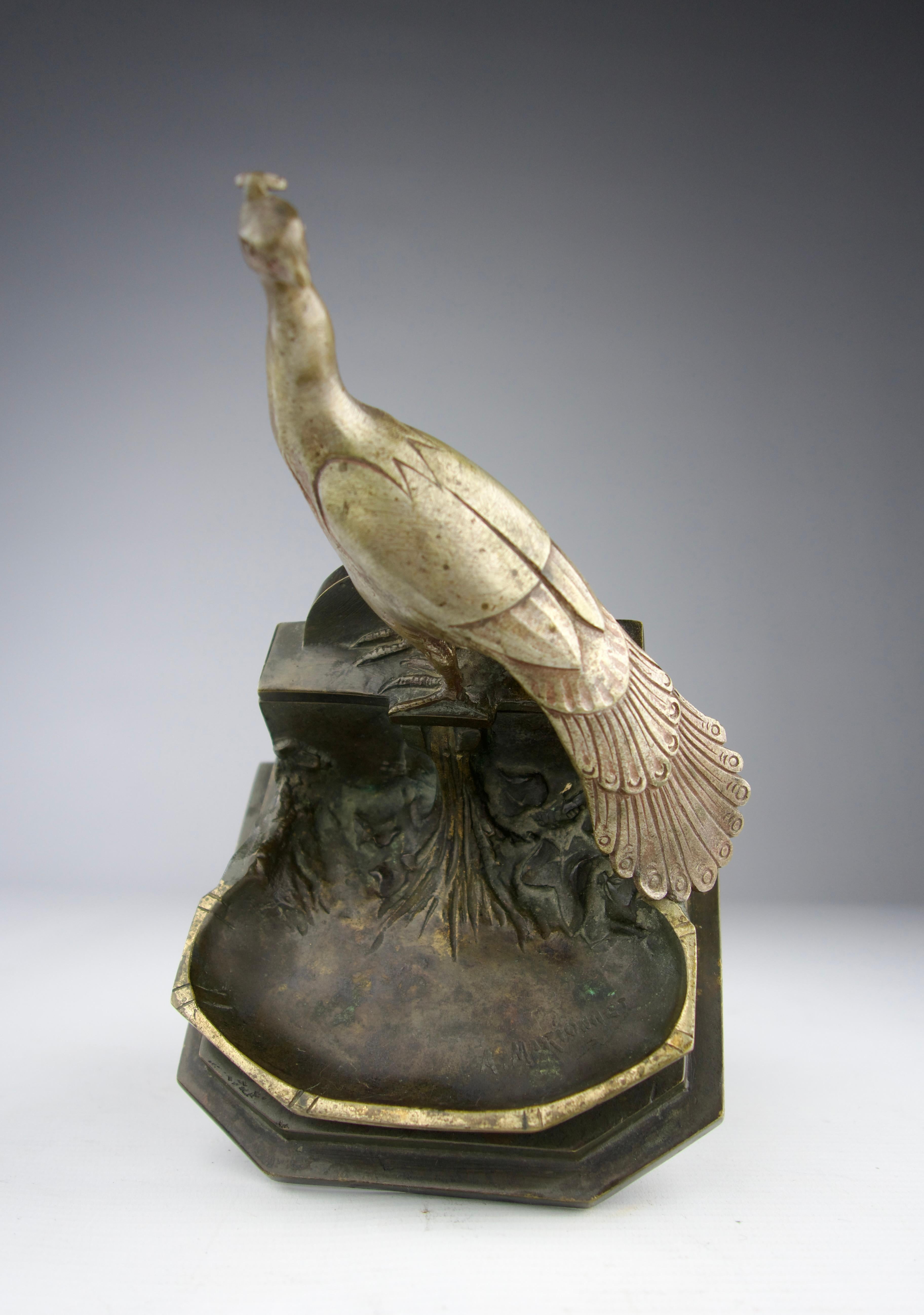 Albert Marionnet, Récipient décoratif en forme de fontaine de paon, Art Nouveau français en vente 3