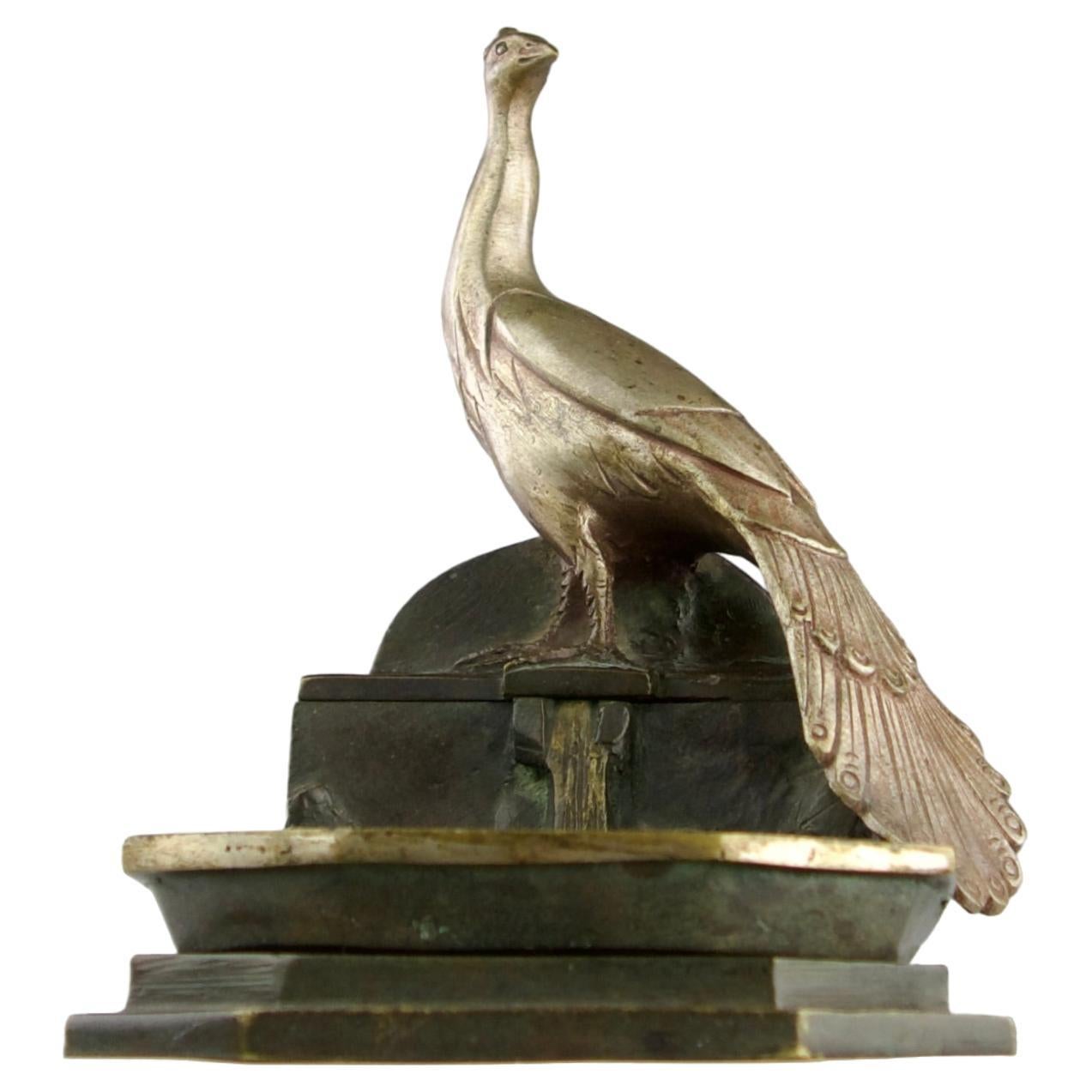 Albert Marionnet, Receptáculo decorativo Fuente del pavo real, Art Nouveau francés en venta