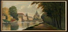 Signed Oil on Canvas, French Landscape with Gilded Signed Frame, 20th Century