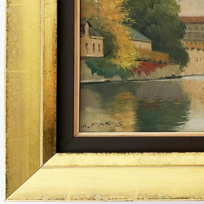 Albert Marks, Öl auf Leinwand, 1930er Jahre, Landschaft in vergoldetem Rahmen, von berühmtem Rahmen im Angebot 2
