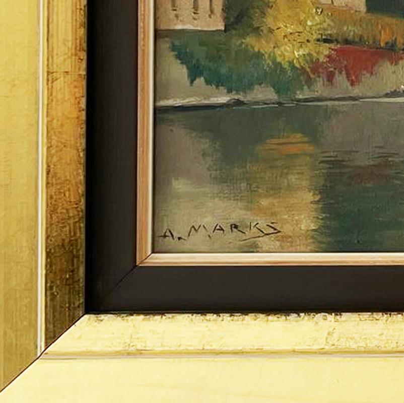 Albert Marks, Öl auf Leinwand, 1930er Jahre, Landschaft in vergoldetem Rahmen, von berühmtem Rahmen im Angebot 3