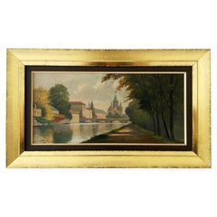 Albert Marks 1930s Oil on Canvas; Landscape in Gilded Frame by Famous Framer