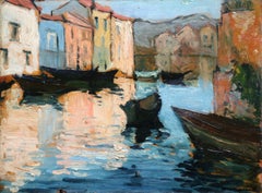 Canal a Venise - Fauvist Oil, Gondolas on Canal - Landscape by Albert Marquet