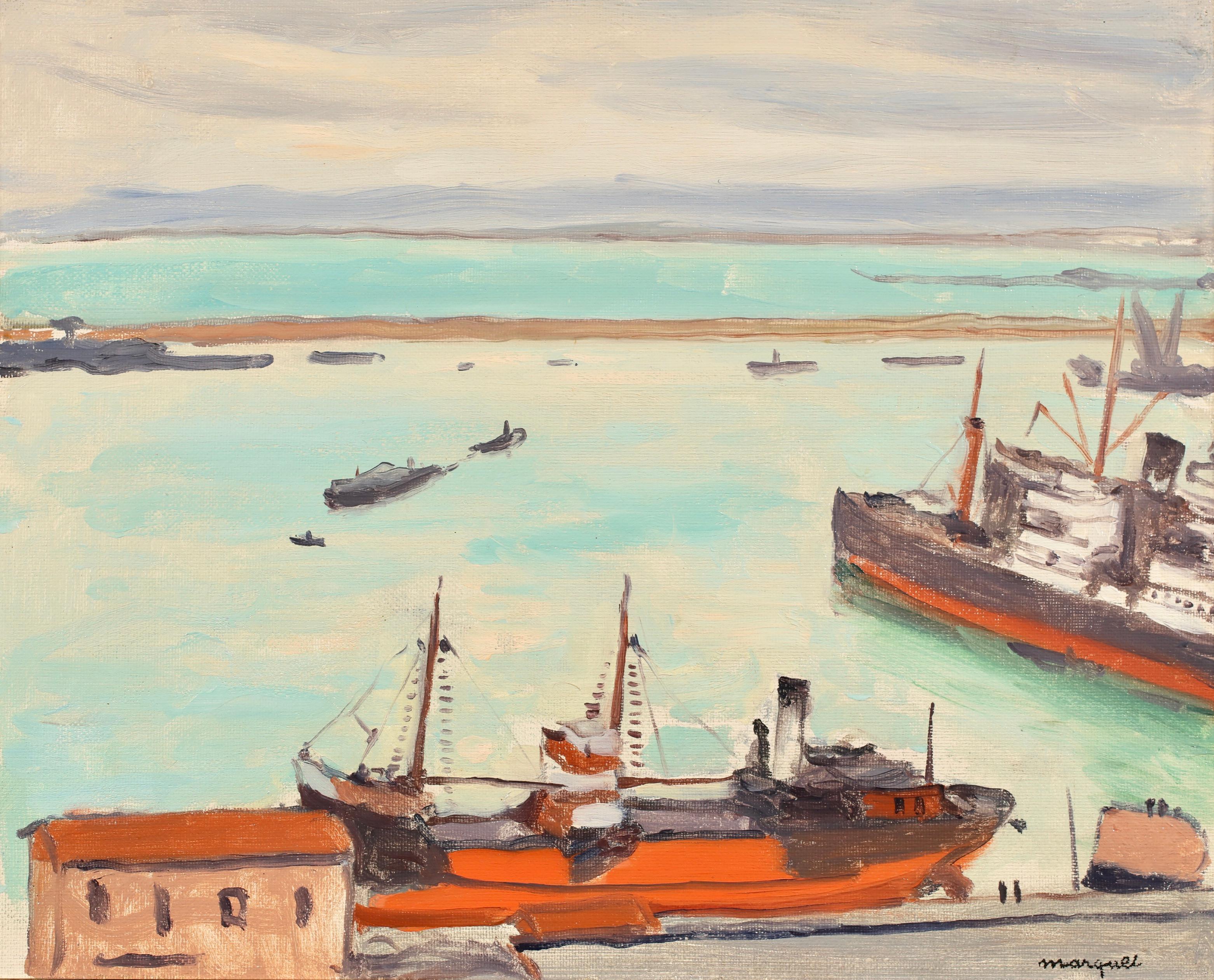 Le Bateau Rouge a Alger - Postimpressionistische Seelandschaft Öl von Albert Marquet im Angebot 1