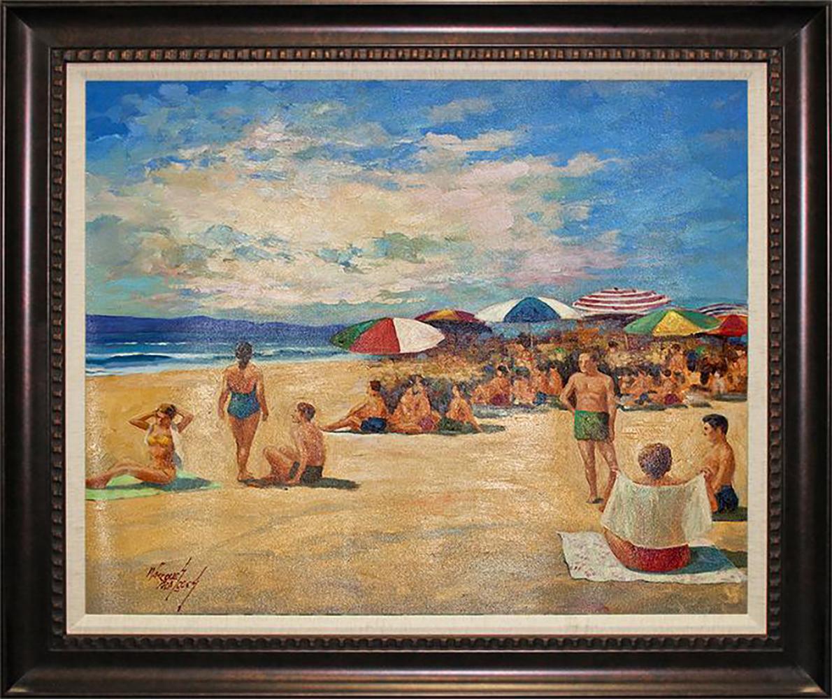 Albert Marquet Figurative Painting - Original Oil on Canvas "At the Beach" by Albert Marquez