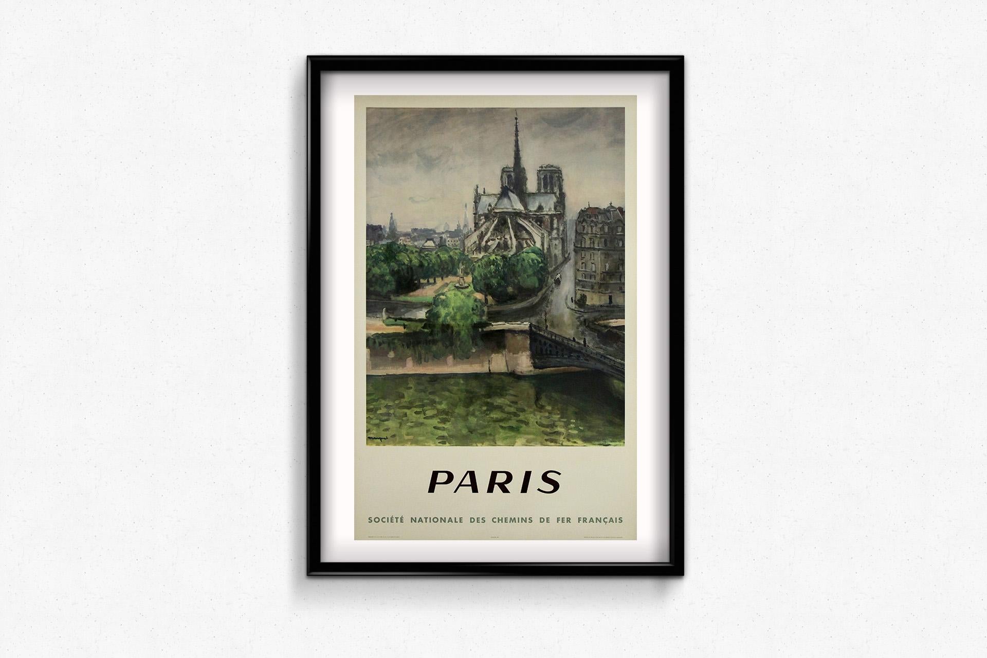 Affiche de voyage originale de 1950 d'Albert Marquet - Paris Cathédrale Notre Dame en vente 1