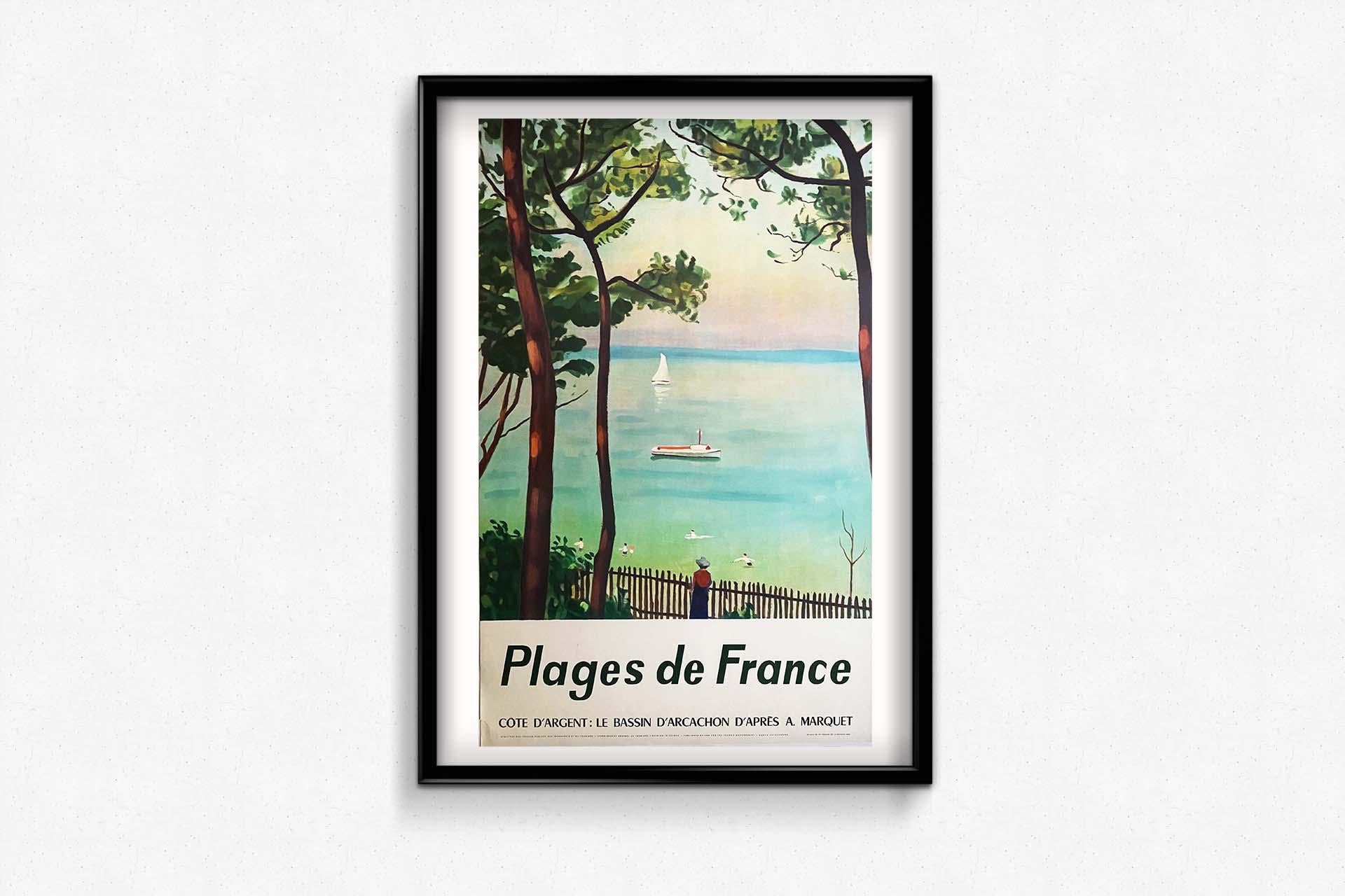 1960 Original travel poster by Albert Marquet - Les plages de la France For Sale 3