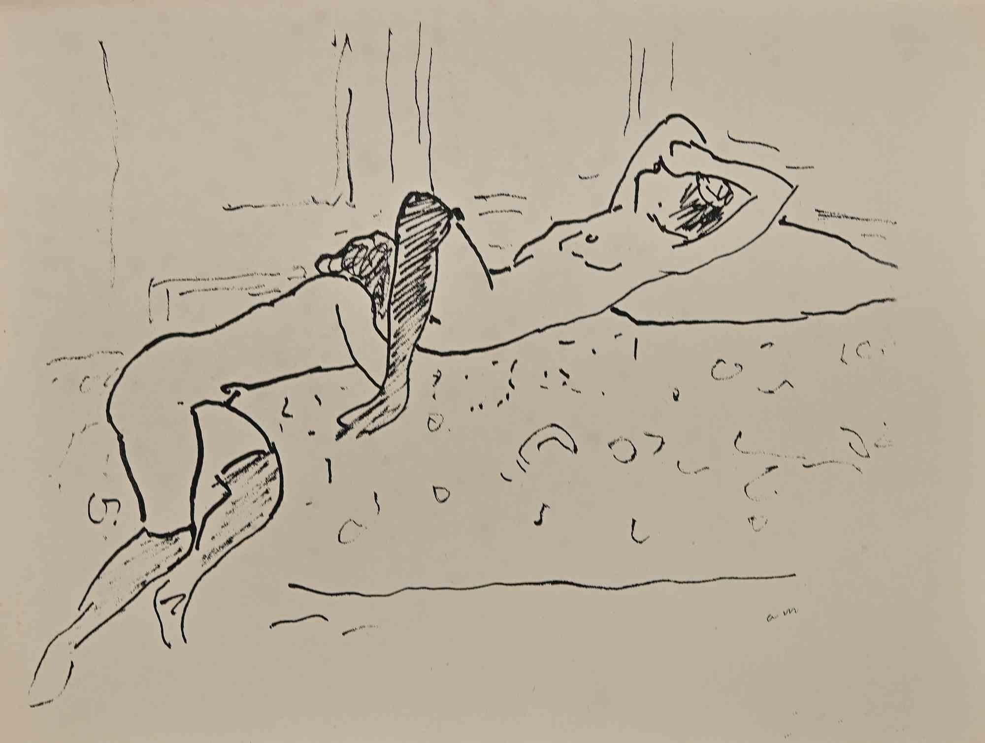 Scène érotique est une magnifique lithographie sur papier ivoire, réalisée dans les années 1920 par Albert Marquet.  (Bordeaux, 1875 - Paris, 1947).

Monogrammé sur la plaque dans la marge inférieure. Tamponné au dos "Collection de