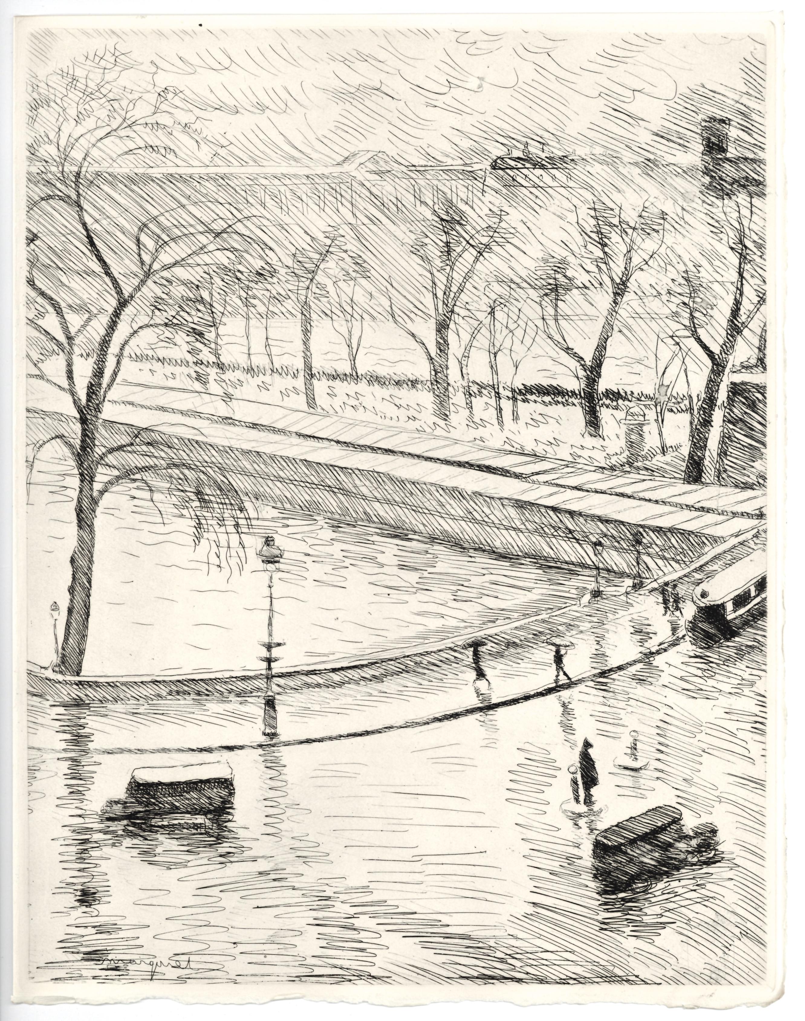 "Les quais de la Seine" aguafuerte original - Print de Albert Marquet