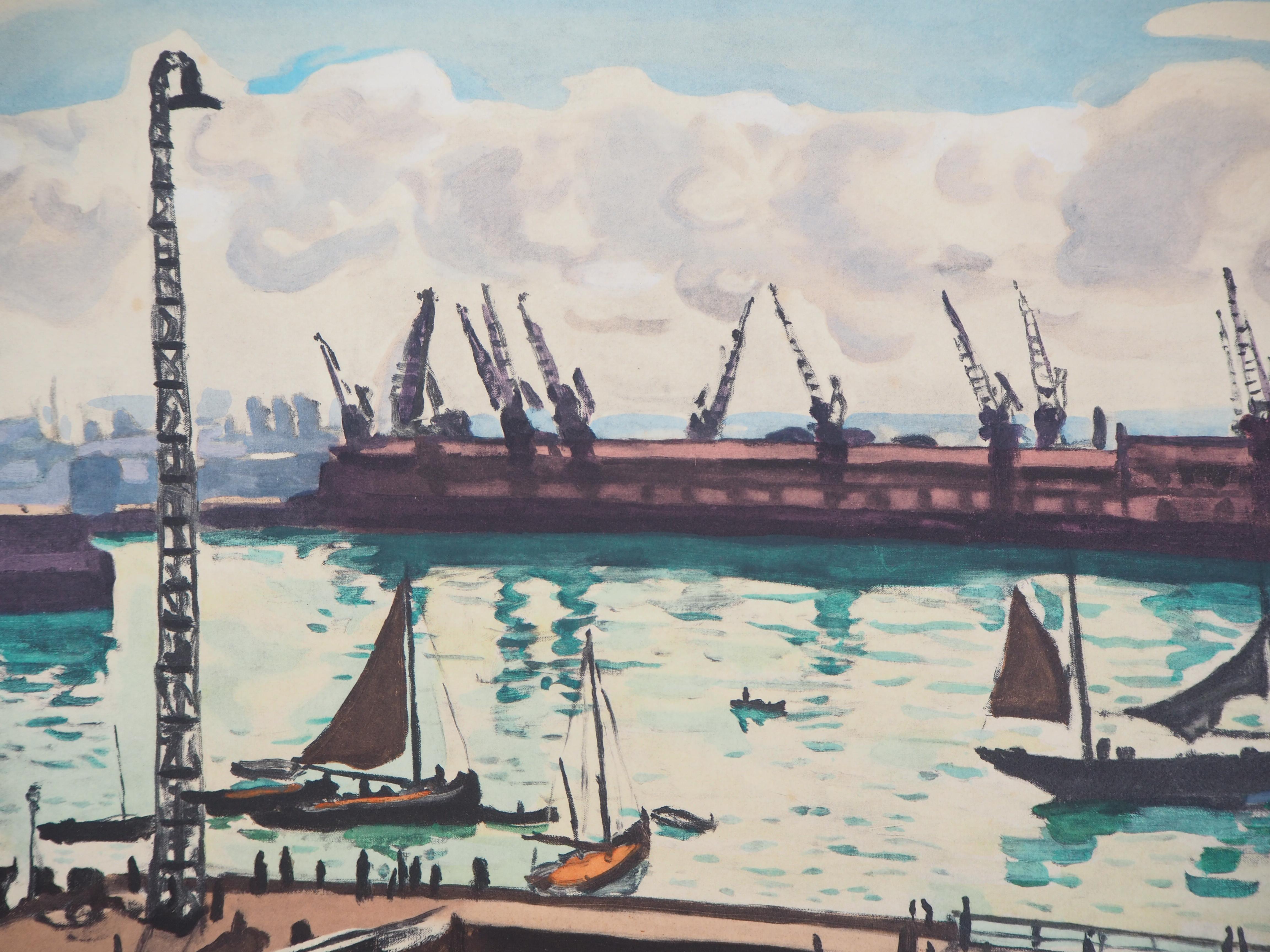 Normandy : Le Havre harbor - Lithograph, Ltd /200 - Post-Impressionist Print by Albert Marquet