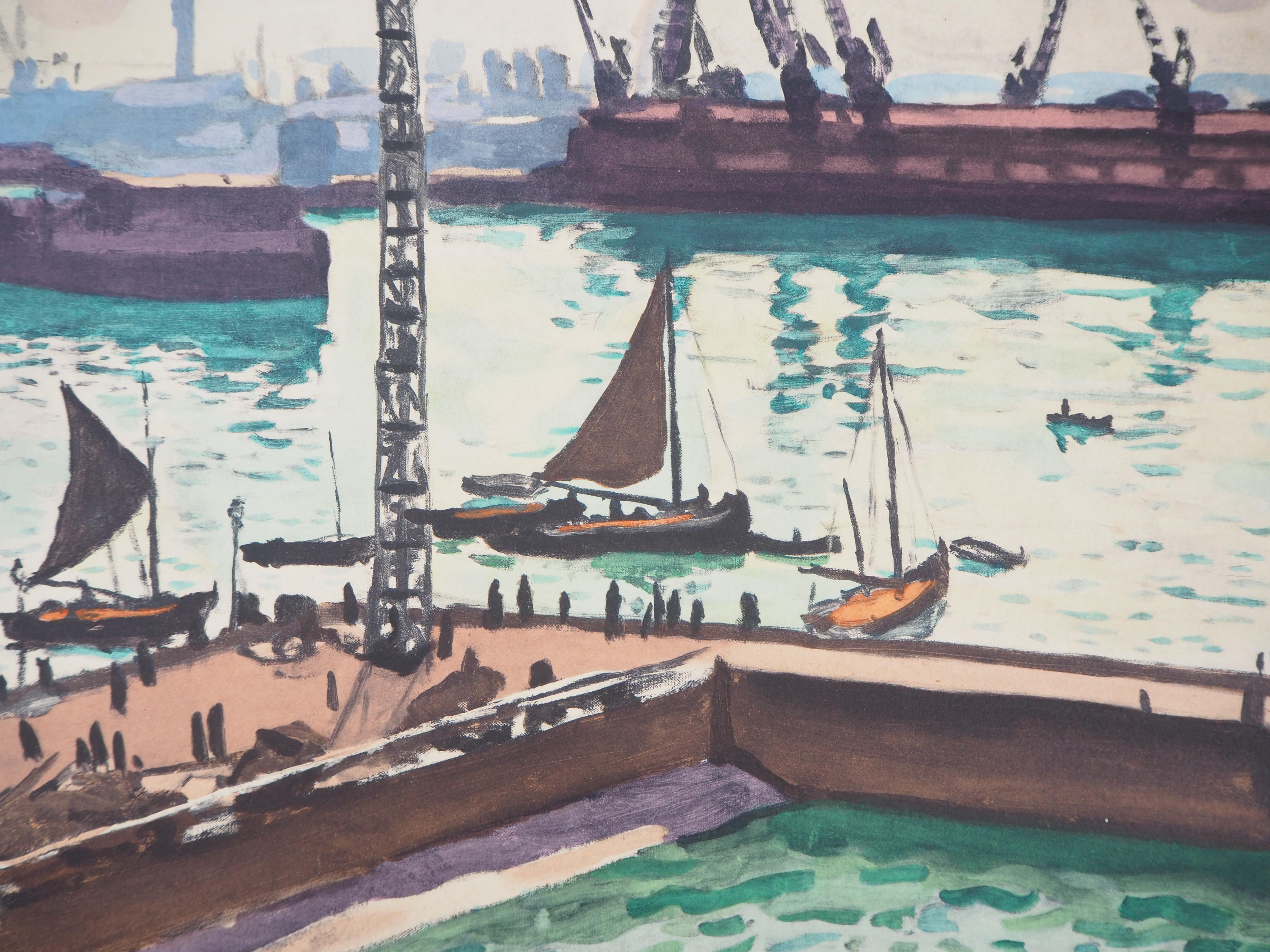 Normandy : Le Havre harbor - Lithograph, Ltd /200 - Post-Impressionist Print by Albert Marquet