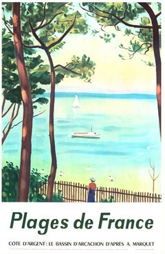 Original Plagues de France vintage French travel poster, on linen backing, 1960
