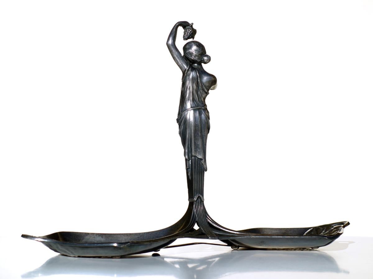 Albert Mayer WMF Jugendstil Früh 1900 Silber Metallwaren Weibliche Figur im Zustand „Hervorragend“ im Angebot in Brescia, IT