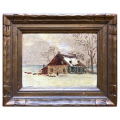 Antique Albert Mead Pattison French Canadian Farmhouse Oil Painting