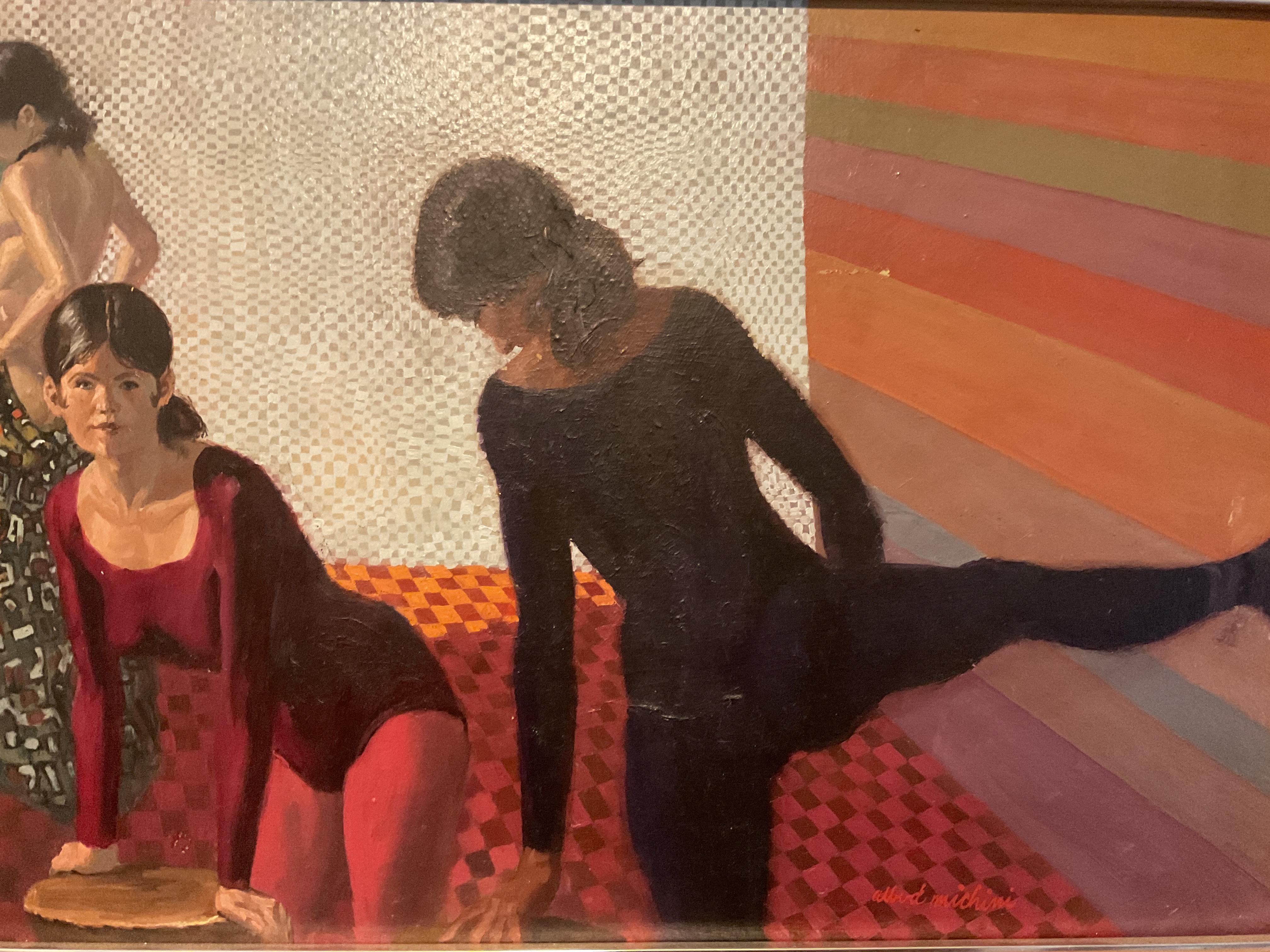 Pittura ad olio di ballerine del Mid Century Modern; Artista quotato Albert Michini, anni '70 ca. in vendita 2