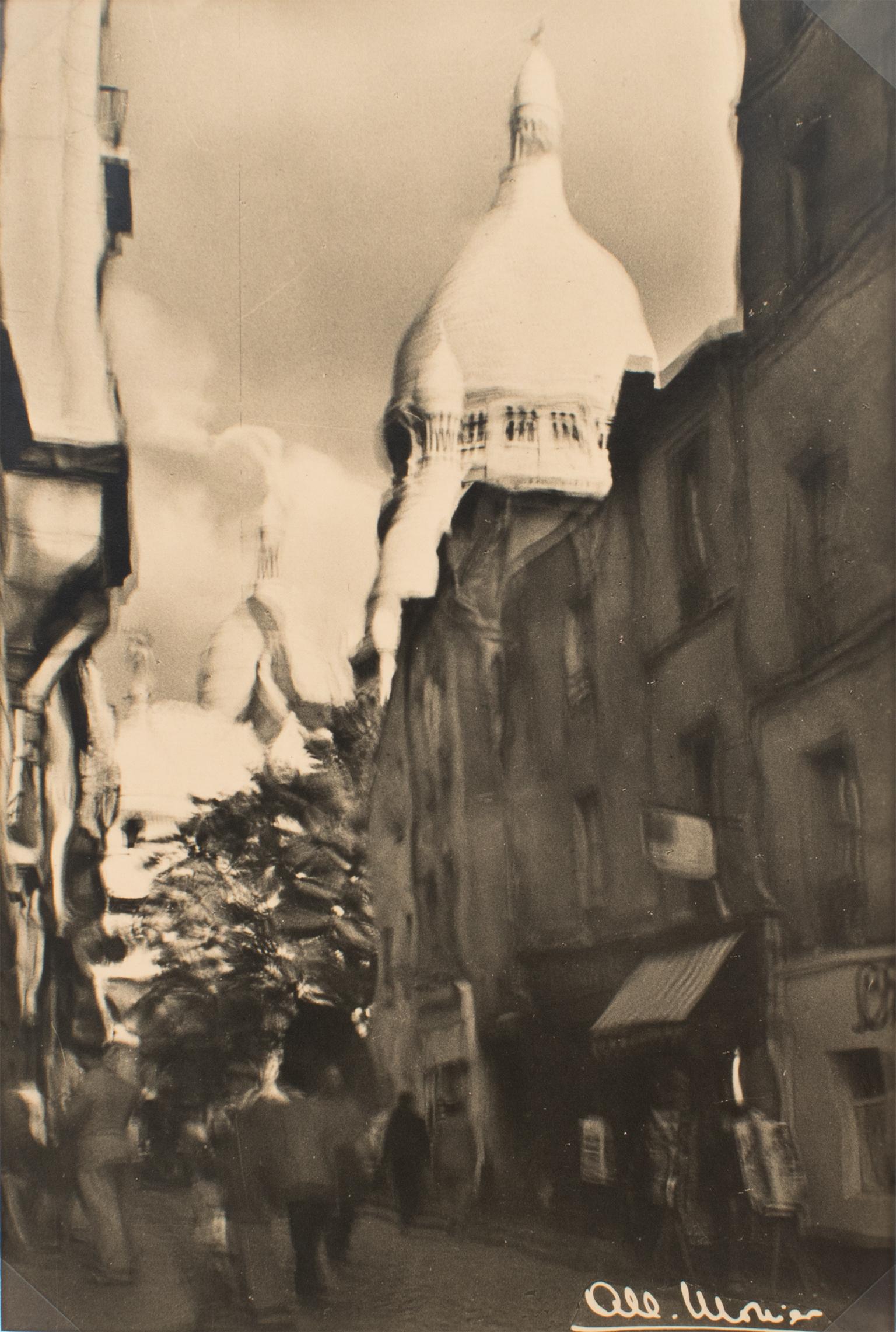 Albert Monier Landscape Photograph - Montmartre District in Paris, Black and White Original Photograph Postcard
