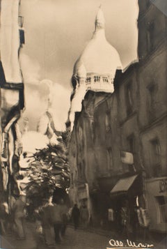 Vintage Montmartre District in Paris, Black and White Original Photograph Postcard